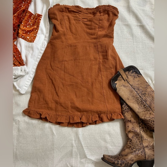 Free People Dresses & Skirts - Burnt Orange Sweetheart Strapless Dress by Free People